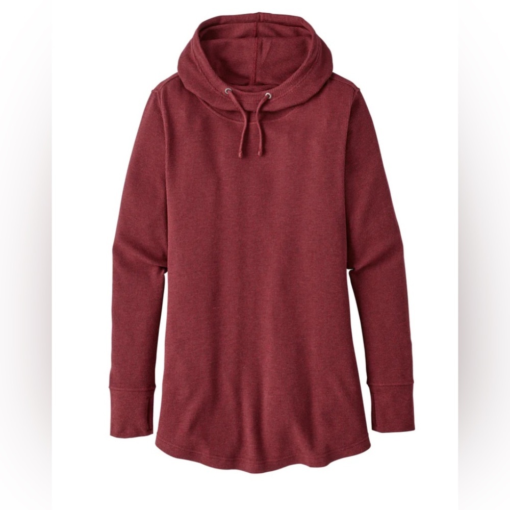 Patagonia Maroon Cowl Neck Hooded‎ Waffle Tunic, Size Small